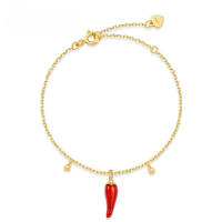 wholesale Pure silver minimalist trending small chili drop oil bracelet for women, new red chili bracelet, popular live-streaming wholesale style-Red oil>925 silver
