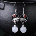 wholesale 925 Silver Xinyi Chinese Light Luxury Palace Retro Style Jade Earrings with Certificate, Featuring Auspicious Clouds, Beads, and Hetian Jade Ear Drops-0-5