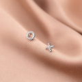 wholesale Sterling Silver Korean-style Small Asymmetric XO Letter Earrings with Simple Diamond Inlaid for Pierced Ears G6294-0-1