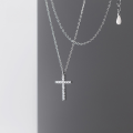 wholesale S925 Sterling Silver Korean-style Fashion Diamond-Studded Cross Pendant Necklace, Sweet and Charming Collarbone Chain D6495-0-0