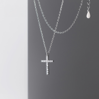wholesale S925 Sterling Silver Korean-style Fashion Diamond-Studded Cross Pendant Necklace, Sweet and Charming Collarbone Chain D6495-Gold 925 silver