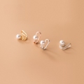 wholesale S925 silver ear clips for women, Korean-style small fresh pearl synthetic bead double-layer non-piercing earrings G1717-0-0