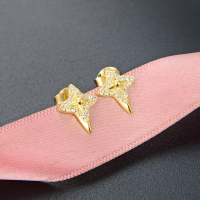 wholesale S925 Silver Korean Fashion New Earrings for Women, Creative Wing Design with Inlaid Black Zircon Ear Studs-Stud Earrings with Plastic Earplugs 925 Silver