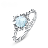 wholesale 925 Sterling Silver Japanese & Korean Light Luxury Floral Crown Sky Blue Topaz Ring New Vintage Flower Ring Wholesale-Sky blue topaz>Adjustable opening