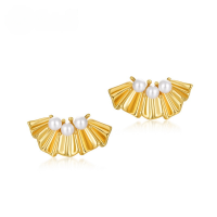 wholesale Metal material Japanese light luxury shell pearl mori girl style gesang flower earrings women's internet celebrity new lucky floral earrings cross-border wholesale-Shell beads 925 silver