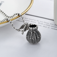wholesale 925 Sterling Silver New Retro Fish Basket Ins Hip-hop Versatile Pendant Necklace for Women-YL102/round bead chain 45cm+pendant 23.8g 925 silver