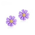 wholesale S925 silver asymmetrical purple daisy enamel earrings for women, new original autumn winter collection-0-0