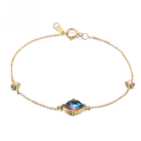 wholesale 9K gold jewelry set with romantic iridescent abalone shell crystal, featuring a vintage Japanese-style bracelet and necklace, direct from the manufacturer-Bracelet-(chain length 17cm)>9K