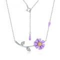 wholesale 925 Sterling Silver Japanese Light Luxury Purple Chrysanthemum Necklace for Women, New Autumn Edition with Dynamic Flying Flower Daisy Design-0-0