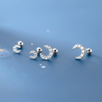 wholesale S925 Sterling Silver Women's Korean-style Small Fresh Sweet Girl Inlaid Diamond Moon Rotating Pearl Earrings G7352-Gold 925 silver 0.5CM