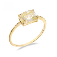 wholesale 9K Gold ArtLi Creative New Product Natural Rectangular Gold Rutilated Quartz Geometric Ring for Women, Fashionable Rose-Cut Crystal-Natural Golden Rutilated Quartz Ring  Size 14