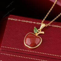 wholesale 925 silver-plated antique gold apple-shaped pendant with southern red agate inlay, featuring a minimalist and luxurious design, includes an appraisal certificate as a women's gift-Jade Leaf (without chain)  925 silver