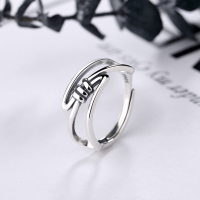 wholesale S925 Sterling Silver Korean Style Retro Knot Multi-Layer Fashion Versatile Light Luxury Thai Silver Adjustable Index Finger Ring-YJ141/approx. 2.3g Adjustable opening