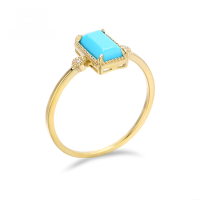 wholesale 9K gold ethnic-style square natural turquoise Japanese retro ring, Japanese-Korean minimalist elegant new design with interchangeable main stone-Natural Turquoise Moissanite Ring  Size 9