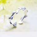 wholesale S925 silver open ring Korean style olive branch literary and fresh women's leaf ring finger ring tail ring J0504-0-0