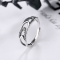 wholesale S925 Sterling Silver Korean-style Delicate Openwork Geometric Ring, Vintage Thai Silver Minimalist Stackable Women's Index Finger Ring-0-0