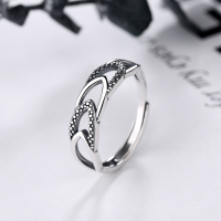 wholesale S925 Sterling Silver Korean-style Delicate Openwork Geometric Ring, Vintage Thai Silver Minimalist Stackable Women's Index Finger Ring-YJ140/approx. 2g Opening adjustable