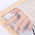 wholesale Metal: Sterling Silver Openwork Adjustable Wide Band Leaf Ring Women's Fashionable Personality Ins Trendy Vintage Chanel Style-0-3