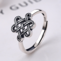 wholesale S925 Sterling Silver Chinese Knot Ring for Women, Fashion Minimalist Creative Peace Knot Adjustable Ring-0-0
