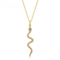 wholesale S925 gold-plated pure silver inlaid with nano green zircon pendant featuring a python design, cross-border trade style zodiac snake necklace for the year of birth-0-0