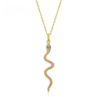 wholesale S925 gold-plated pure silver inlaid with nano green zircon pendant featuring a python design, cross-border trade style zodiac snake necklace for the year of birth-[Pendant] Without chain>925 silver