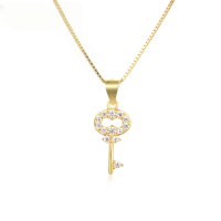 wholesale 925 Sterling Silver Women's Diamond-Embedded Key Necklace, Small Luxury Niche Design, Gold-Colored Zircon Pendant Collarbone Chain for Valentine's Day-Single Pendant - Without Chain>925 Silver