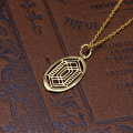 wholesale 9K gold Japanese autumn/winter new necklace collection, hollow geometric oval plain pendant, retro and versatile style-0-3