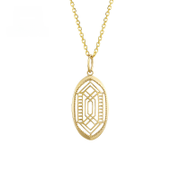 wholesale 9K gold Japanese autumn/winter new necklace collection, hollow geometric oval plain pendant, retro and versatile style-Hollow geometric gold pendant 9K