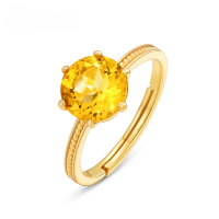 wholesale S925 Sterling Silver Gold-Plated Round Natural Citrine Minimalist Ring Wholesale-Natural green moss Adjustable opening