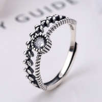 wholesale S925 Sterling Silver Korean Japanese Minimalist Versatile Vintage Antique Finish Zircon Energy Ring Adjustable Opening Fashion Statement Wholesale-YJ152/white about 2.1g &gt; opening adjustable