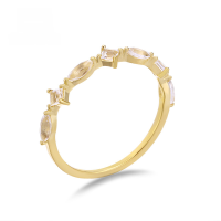 wholesale 9K Gold Geometric Interlocking Stacking Ring for Women with Natural White Crystal from Yili Jewelry Manufacturer Wholesale-White Quartz Slim Stacking Ring  Size 12