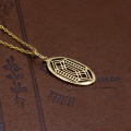 wholesale 9K gold Japanese autumn/winter new necklace collection, hollow geometric oval plain pendant, retro and versatile style-0-2