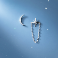 wholesale S925 silver asymmetric crescent ear stud with minimalist chain and starry short design for girls G7347-0-0