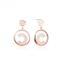 wholesale S925 Silver Korean and Japanese Rose Flower Geometric Letter Earrings for Women, Versatile Silver Jewelry Factory Wholesale-Earrings with plastic earplugs>925 silver