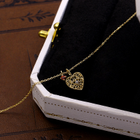 wholesale 9K Gold Minimalist Heart Red Garnet Bracelet, Versatile Small Red Heart Jewelry for Women-Heart Pomegranate Bracelet 9K