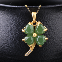 wholesale Gold-plated 925 Sterling Silver with Certificate Light Luxury Hetian Jasper Four-Leaf Clover Pendant Necklace for Women-Single pendant (without chain)