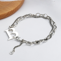 wholesale Pure Silver Japan bB Letter Double Layer Chain Bracelet for Women, Design Streetwear Brand Exaggerated Retro European and American Trendy Paris Accessories-YS053 approx./7.12g 925 silver
