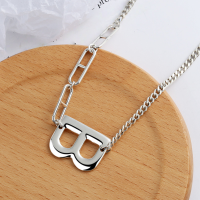wholesale 925 Sterling Silver Letter B Chain Necklace for Women, Ins Internet Famous Personalized Vintage Antique Silver Plated Collarbone Chain, Korean Silver Jewelry-YL122/approx. 11.2g 925 silver