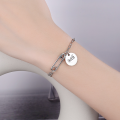 wholesale S925 sterling silver English letter round tag bracelet for women, versatile minimalist vintage distressed horseshoe clasp chain Hong Kong style-0-3