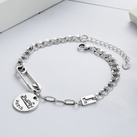 wholesale S925 sterling silver English letter round tag bracelet for women, versatile minimalist vintage distressed horseshoe clasp chain Hong Kong style-YS054/approx. 5.8g>925 silver