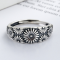 wholesale S925 silver chic women's fashion trendy vintage oxidized Thai silver daisy open ring silver jewelry-0-1