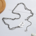 wholesale S925 Sterling Silver Double-Layer Heart Letter Pendant Necklace Minimalist Design Niche Sweater Chain Women's New 2020-0-0