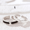 wholesale S925 Sterling Silver Diamond-shaped Black and White Light Luxury Long-distance Couple Rings, Niche Design Valentine's Day Gift-0-2
