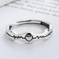 wholesale S925 Sterling Silver EKG Heartbeat Creative Fashion Personalized Design Light Luxury Minimalist Commemorative Gift Adjustable Ring-0-1