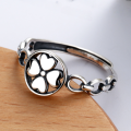 wholesale Sterling Silver S925 Women's Ins Korean Style Personalized Fashion Elegant Thai Silver Color Adjustable Openwork Four-Leaf Clover Ring-0-3
