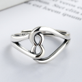 wholesale S925 Sterling Silver Minimalist Elegant Fashion Versatile Silver Jewelry Adjustable Open Heart Link Ring Korean Style-0-3