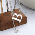 wholesale S925 Sterling Silver Double-Layer Heart Letter Pendant Necklace Minimalist Design Niche Sweater Chain Women's New 2020-0-1