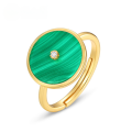 wholesale S925 Silver Minimalist Japanese Korean Style Open-Ended Green Malachite Donut Geometric Circle Ring for Women-0-0