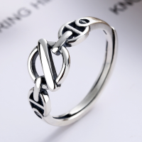 wholesale S925 Sterling Silver Retro Irregular Smooth Minimalist Cool Hip-Hop Thai Silver Pig Nose Adjustable Ring-YJ172/approx. 2g Adjustable opening