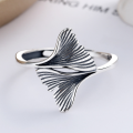 wholesale S925 Sterling Silver Ginkgo Leaf Ring for Women, Trendy Ins Style, Minimalist and Fashionable, Unique Vintage-inspired Cold Tone Open Adjustable Ring-0-2